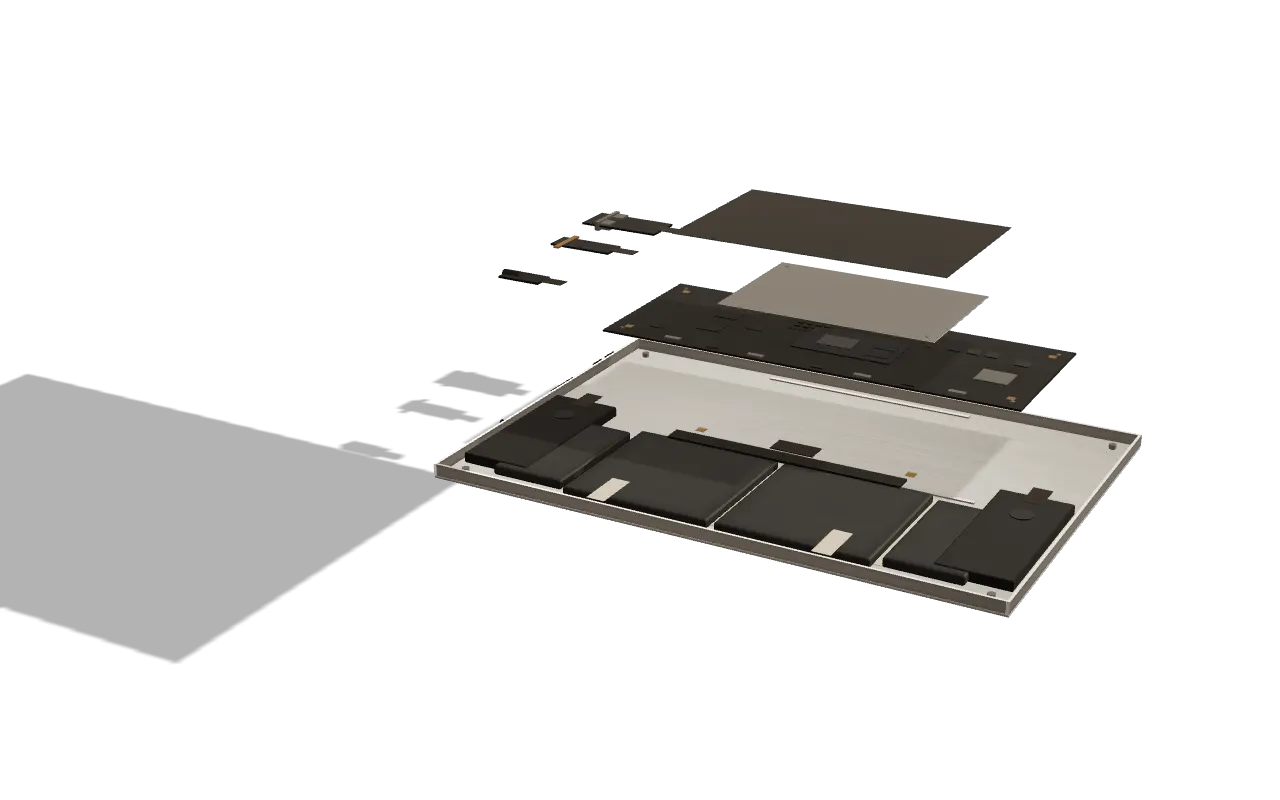 The logic board lifted a short way off the lower case, a clean gap between them.